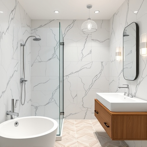 bathroom with showers
