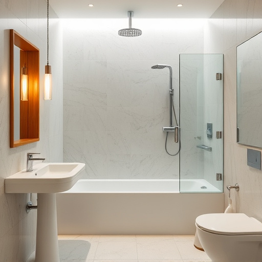 bathroom with showers
