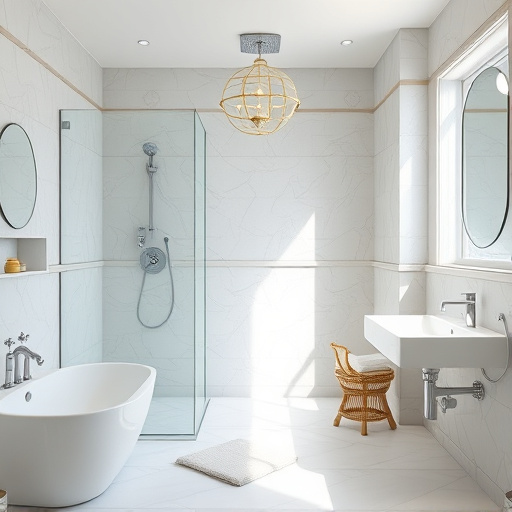 bathroom with showers